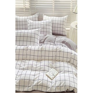 Iš ranforce medvilnės viengulė/itin ilga patalynė baltos spalvos/pilkos spalvos su paklode/3 dalių 160x220 cm Checkered – Mila Home