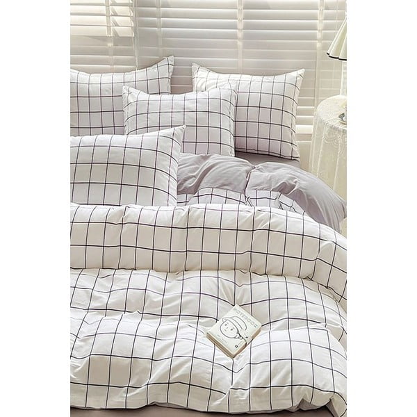 Iš ranforce medvilnės viengulė/itin ilga patalynė baltos spalvos/pilkos spalvos su paklode/3 dalių 160x220 cm Checkered – Mila Home