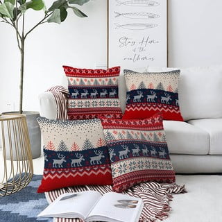 4 kalėdinių šenilinių pagalvėlių užvalkalų rinkinys Minimalist Cushion Covers Blue Nordic, 55 x 55 cm