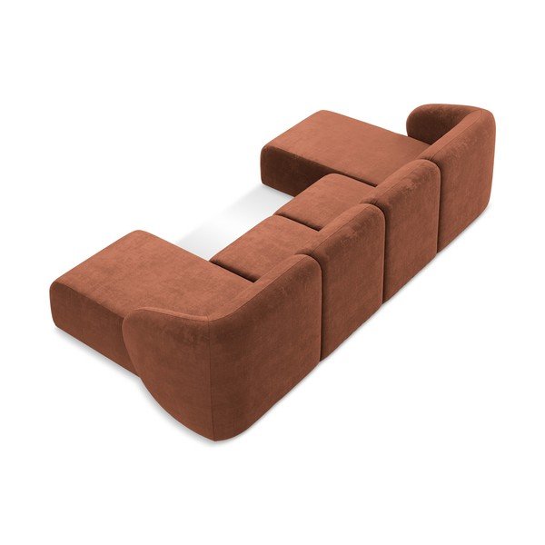 Terakotos spalvos kampinė sofa iš šenilinio audinio („U“ formos) Lani – Makamii-image-3