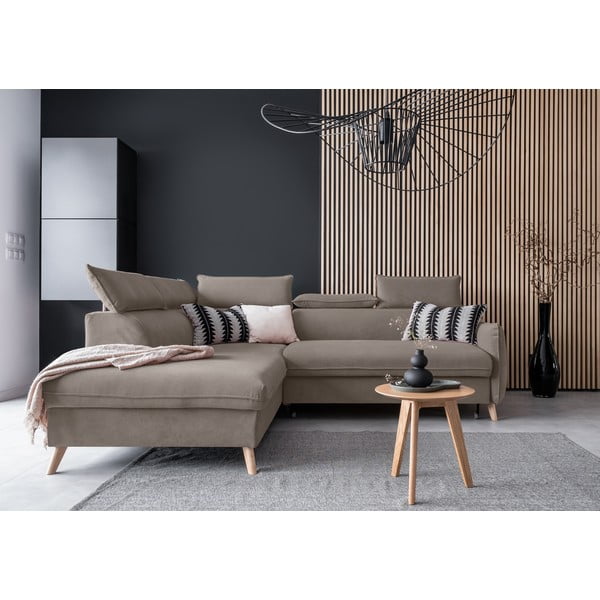 Sulankstoma kampinė sofa iš velveto šviesiai rudos spalvos (su kairiuoju kampu) Sweet Harmony – Miuform-image-1