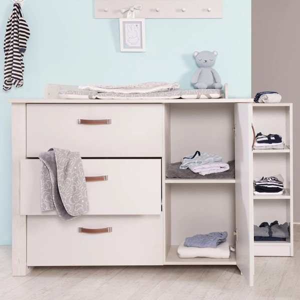 Žema su vystymo stalu vaikiška šoninė spintelė baltos spalvos 126x99 cm Mila – Roba-image-1