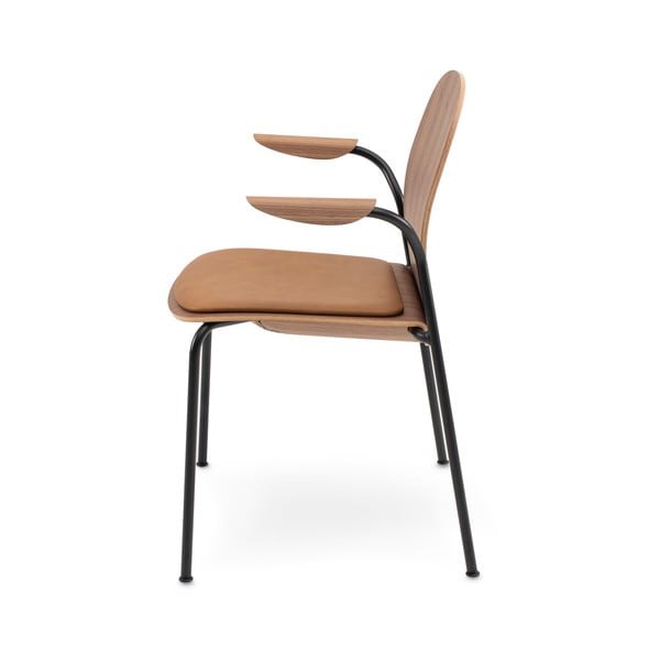 Rudos spalvos/konjako rudos spalvos valgomojo kėdės su porankiais/galima dėti viena ant kitos 2 vnt. iš riešutmedžio Book – Gazzda-image-3