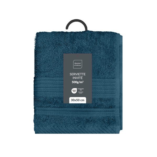 Tamsiai mėlynos spalvos iš frote audinio iš medvilnės rankšluostis 30x50 cm Tendresse – douceur d'intérieur-image-4