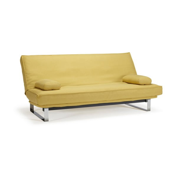 Geltonos spalvos sofa-lova su nuimamu užvalkalu Inovacijos Minimalus minkštas garstyčių geltonos spalvos užvalkalas