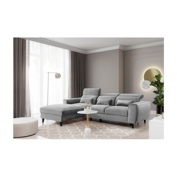 Pilkos spalvos iš velveto sulankstoma/su sandėliavimo vieta kampinė sofa (su kairiuoju kampu/su gultu) Foble – ELTAP-image-3