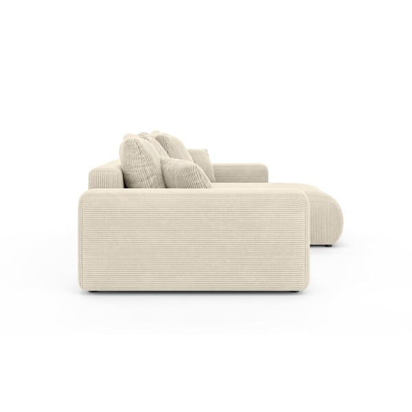 Kreminės spalvos iš kordinio velveto sulankstoma/su sandėliavimo vieta kampinė sofa (kintama) Luma – Ropez-image-3