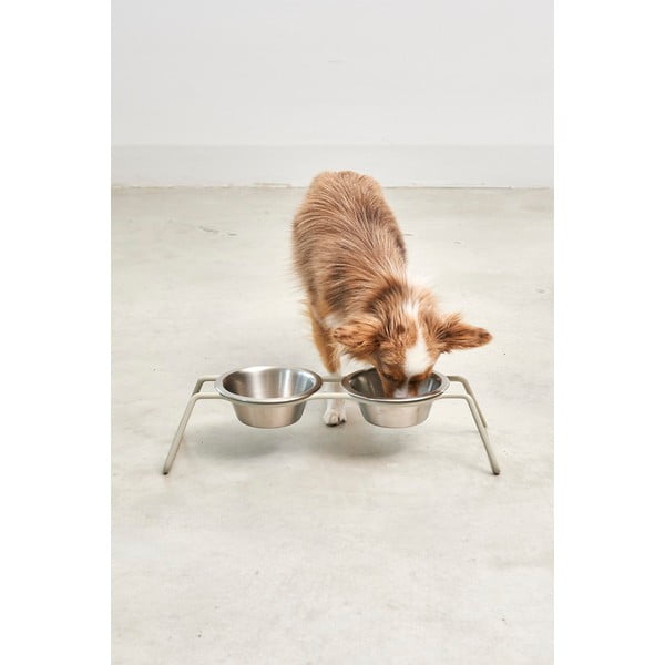 Iš nerūdijančio plieno dubenėlių komplektas su stovu šuniui Cena Greige M – MiaCara-image-4