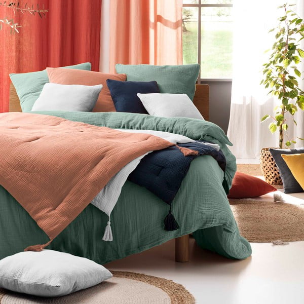 Iš muslino dvigulė/itin ilga patalynė šviesiai žalios spalvos 240x260 cm Angelia – douceur d'intérieur-image-2