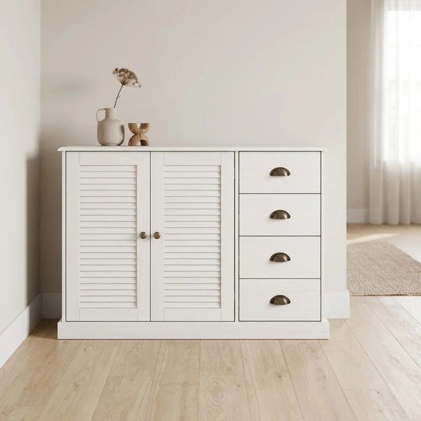 Baltos spalvos iš pušies masyvo šoninė spintelė 125x80x38 cm Edith – Støraa-image-3