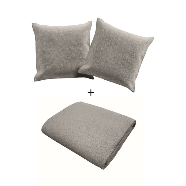 Iš mikropluošto dygsniuotas lovatiesės ir pagalvės užvalkalų rinkinys pilkos spalvos 240x220 cm Romane – douceur d'intérieur-image-2