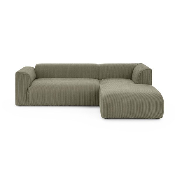Žalios spalvos kampinė sofa iš kordinio velveto (su dešiniuoju kampu/su gultu) Merid  – Ropez