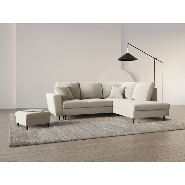 Smėlio spalvos iš velveto sulankstoma/su sandėliavimo vieta kampinė sofa (su dešiniuoju kampu/„L“ formos) Kyoto – Cosmopolitan Design-image-1
