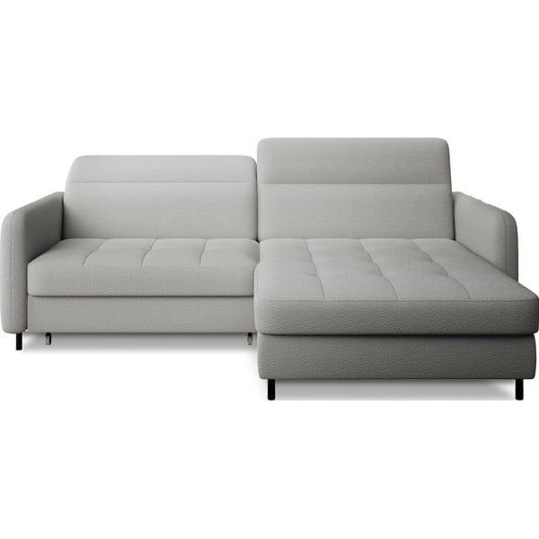 Pilkos spalvos iš boucle sulankstoma/su sandėliavimo vieta kampinė sofa (su dešiniuoju kampu/su gultu) Gomsi – ELTAP