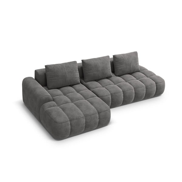 Pilkos spalvos iš velveto sulankstoma/su sandėliavimo vieta kampinė sofa (su kairiuoju kampu/su gultu) Linz – Cosmopolitan Design-image-3