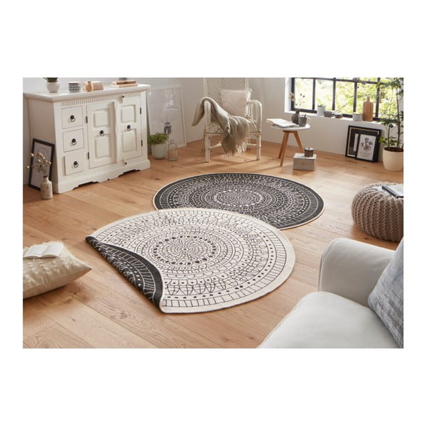 Juodos ir kreminės spalvos lauko kilimas NORTHRUGS Porto, ø 200 cm-image-1