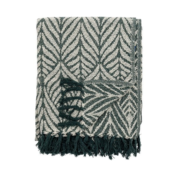 Žalios spalvos/smėlio spalvos iš perdirbtos medvilnės antklodė ir pledas 130x160 cm Ugento – Bloomingville