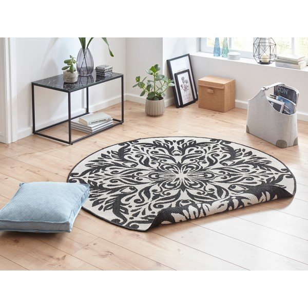 Juodos ir kreminės spalvos lauko kilimas NORTHRUGS Madrid, ⌀ 200 cm-image-1