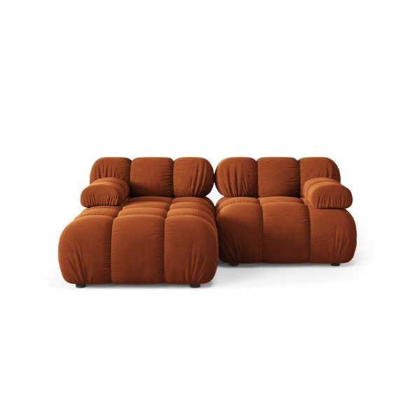 Terakotos spalvos modulinė kampinė sofa iš velveto (su kairiuoju kampu/su gultu) – Micadoni 