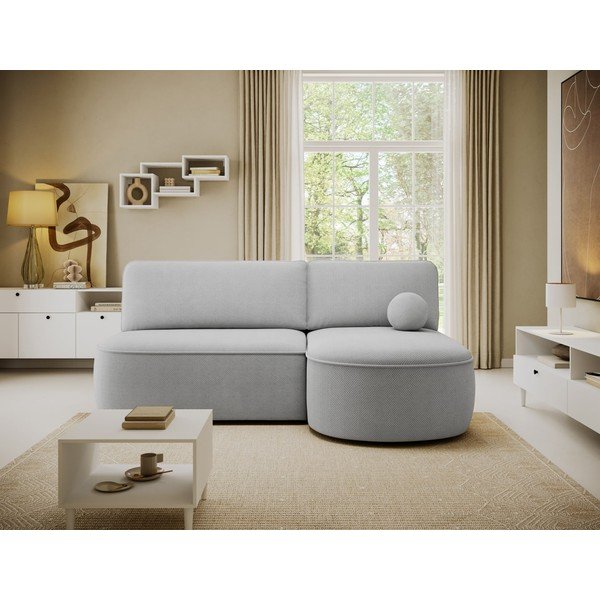 Pilkos spalvos sulankstoma/su sandėliavimo vieta kampinė sofa iš šenilinio audinio (su dešiniuoju kampu/su gultu) Livosa – ELTAP-image-2