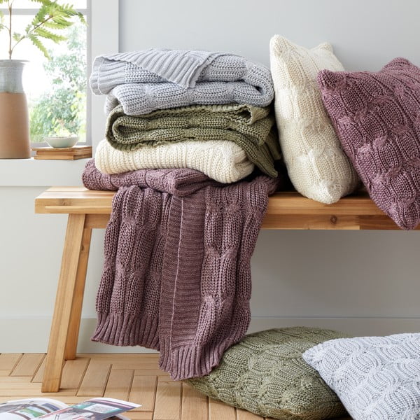 Balta/smėlio spalvos megzta antklodė ir pledas 130x170 cm Chunky Marl Knit – Catherine Lansfield-image-4