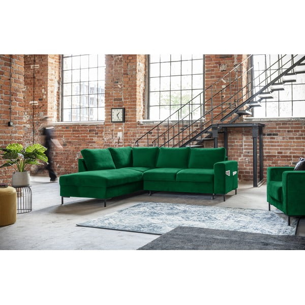 Iš velveto sulankstoma kampinė sofa tamsiai žalios spalvos (su kairiuoju kampu) Lofty Lilly – Miuform-image-3