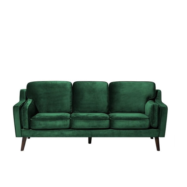 Smaragdo žalios spalvos trijų vietų aksominės išvaizdos sofa "Monobeli Steven