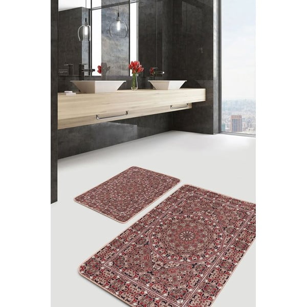 Rudos spalvos iš velveto vonios kilimėliai 2 vnt. 60x100 cm – Mila Home-image-4
