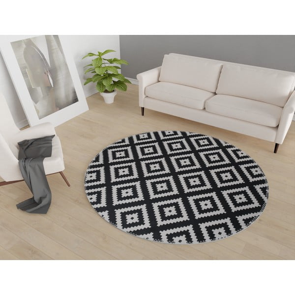 Skalbiamas apvalios formos kilimas juodos ir baltos spalvos ø 80 cm – Vitaus-image-1