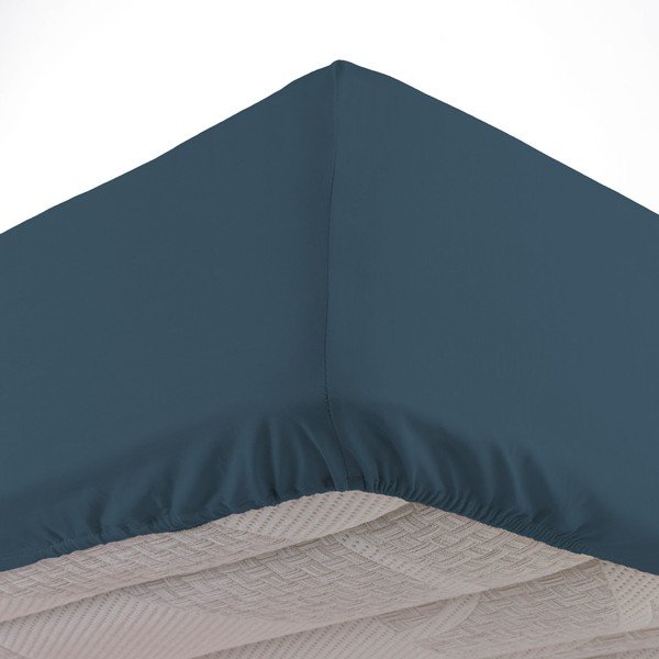 Paklodė iš medvilnės tamsiai mėlynos spalvos su guma 160x200 cm Lina – douceur d'intérieur-image-2