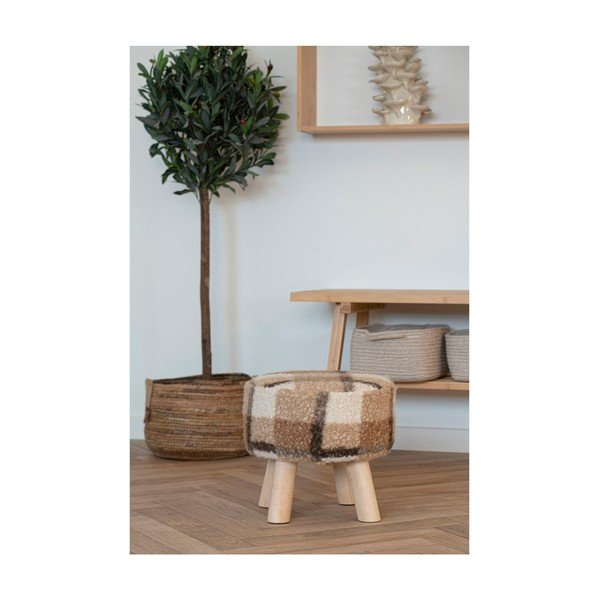 Iš boucle taburetė baltos spalvos/rudos spalvos Aberdeen – House Nordic-image-3