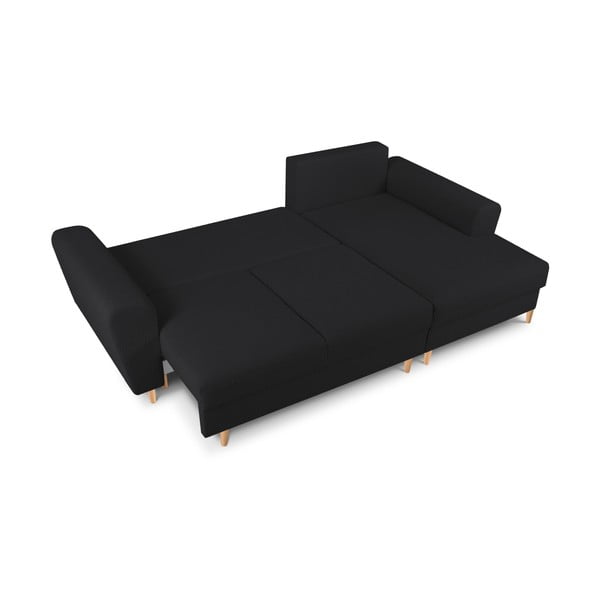 Juodos spalvos iš boucle sulankstoma/su sandėliavimo vieta kampinė sofa (su dešiniuoju kampu/su gultu) Kyoto – Cosmopolitan Design-image-2