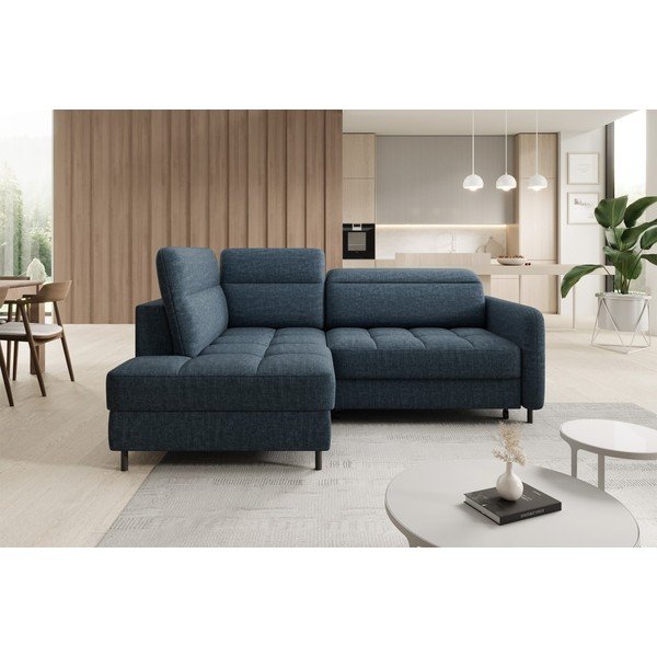 Mėlynos spalvos iš velveto sulankstoma/su sandėliavimo vieta kampinė sofa (su kairiuoju kampu/„L“ formos) Barea – ELTAP-image-3