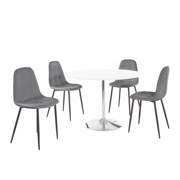 4 apvalių valgomojo stalų ir 4 pilkų kėdžių rinkinys "Støraa Terri