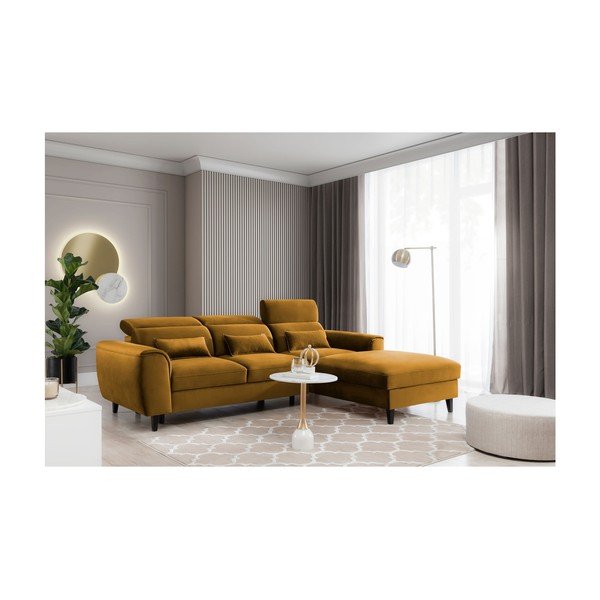Geltonos spalvos iš velveto sulankstoma/su sandėliavimo vieta kampinė sofa (su dešiniuoju kampu/su gultu) Foble – ELTAP-image-3