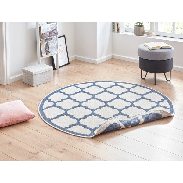 Mėlynos ir kreminės spalvos lauko kilimas NORTHRUGS Palermo, ⌀ 200 cm-image-1