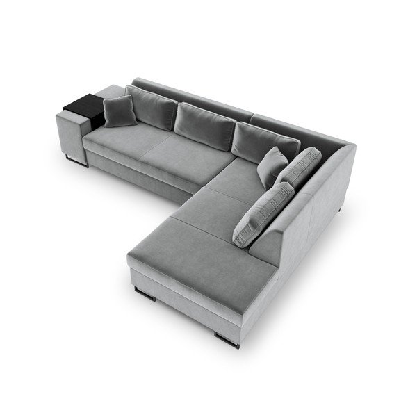 Šviesiai pilka aksominė kampinė sofa-lova Cosmopolitan Design York, kampas dešinėje-image-2