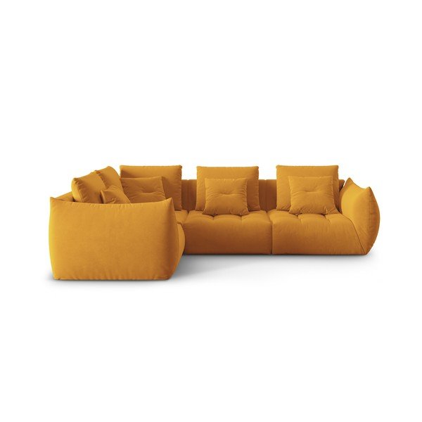 Geltonos spalvos iš velveto kampinė sofa (su kairiuoju kampu/„L“ formos) Bloom – Micadoni 