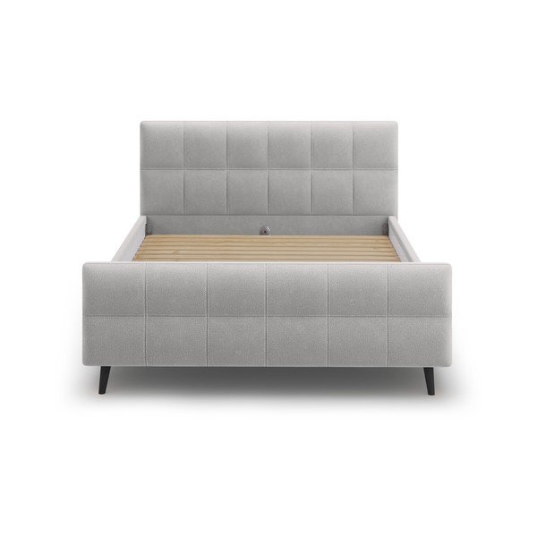 Šviesiai pilka minkšta dvigulė lova su grotelėmis 180x200 cm Gigi - Micadoni Home-image-1