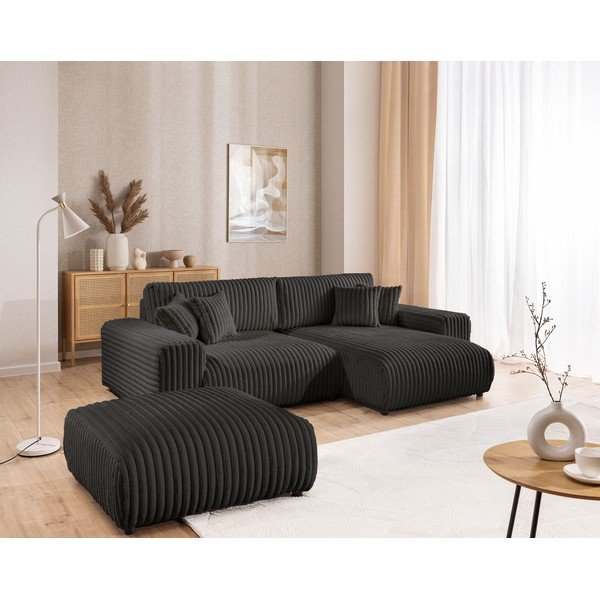 Tamsiai pilkos spalvos iš kordinio velveto taburetė Justin – Ropez-image-3