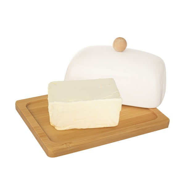 Bílá porcelánová máslenka s bambusovým táckem Orion Whiteline-image-1