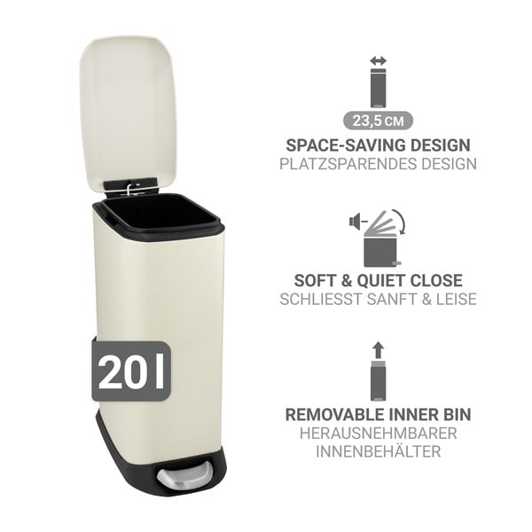 Kreminės spalvos iš plieno šiukšliadėžė su pedalu 20 l Design – Wenko-image-3