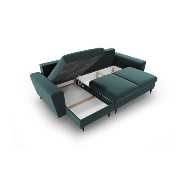 Smaragdinės spalvos iš velveto sulankstoma/su sandėliavimo vieta kampinė sofa Kyoto – Cosmopolitan Design-image-3