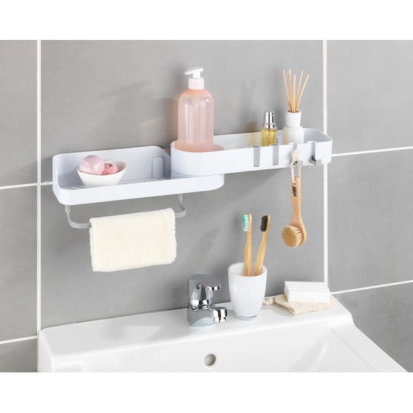 Balta kampinė savaime išsilaikanti vonios kambario lentyna - Maximex-image-1