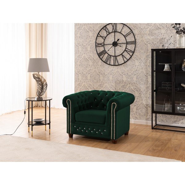 Žalios spalvos Chesterfield krėslas iš velveto York Blik – Ropez-image-3