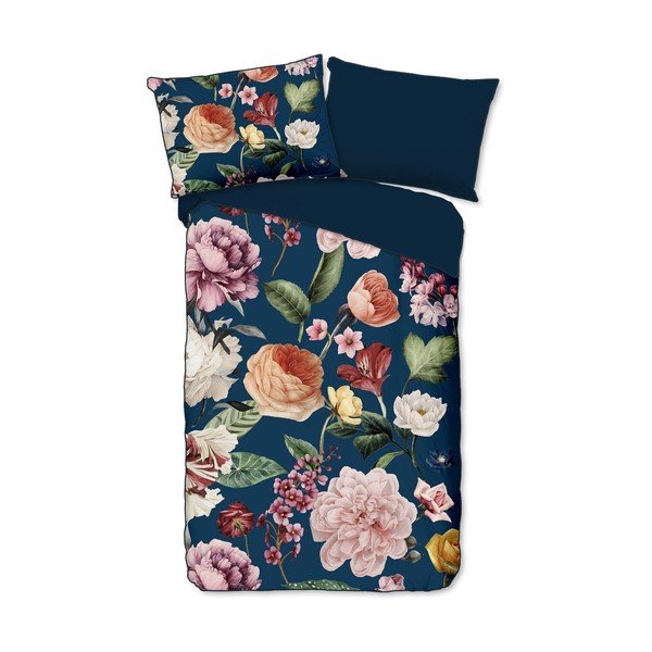 Tamsiai mėlynos spalvos iš satino medvilnės viengulė/itin ilga patalynė 140x220 cm Fiori – Descanso