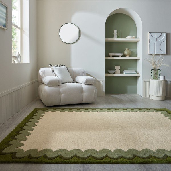 Rankų darbo žalios spalvos/natūralios spalvos iš vilnos kilimas 140x200 cm Wiggle Wool – Flair Rugs-image-1