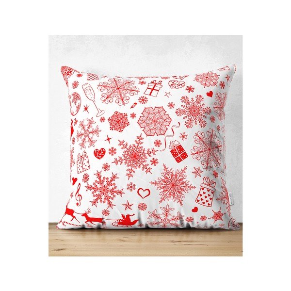4 kalėdinių pagalvių užvalkalų ir staltiesės rinkinys Minimalist Cushion Covers Red Snowflake-image-4