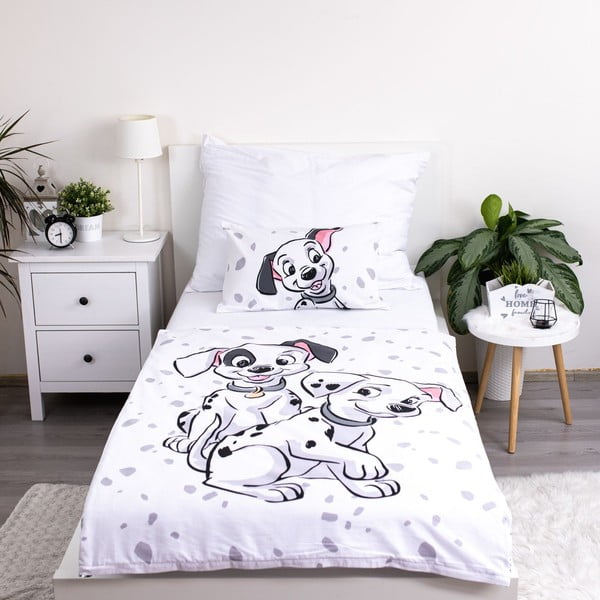 Baltos spalvos iš medvilnės vaikiška patalynė vaikiškai lovai 100x135 cm 101 Dalmatians – Jerry Fabrics-image-1