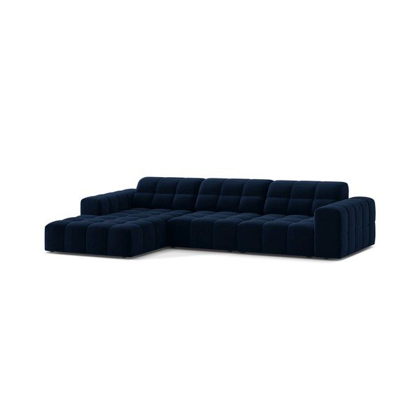 Tamsiai mėlynos spalvos kampinė sofa iš velveto (su kairiuoju kampu/su gultu) Chicago – Cosmopolitan Design-image-1